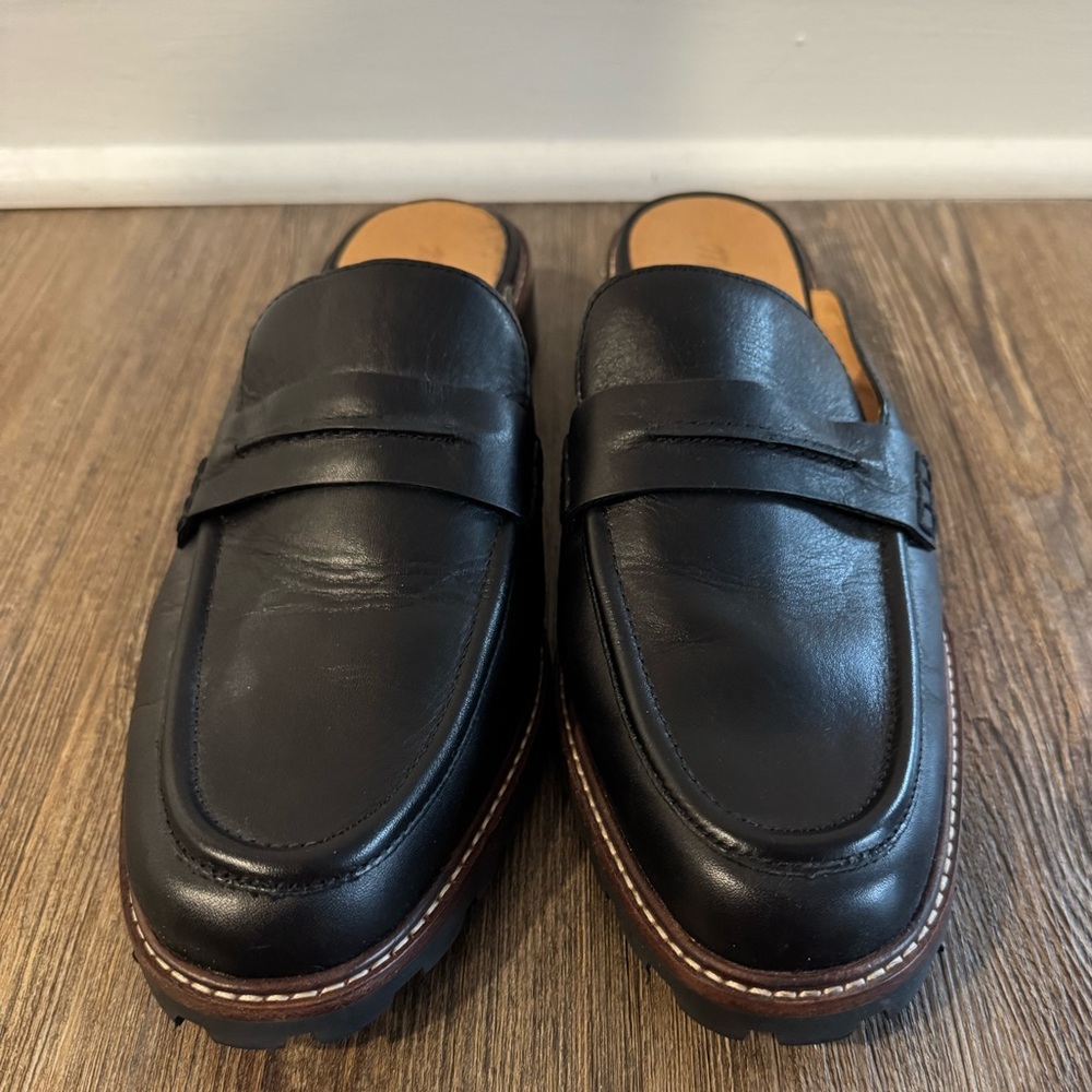 Madewell Corinne Lugsole Black Leather Loafer Slides - Size 11